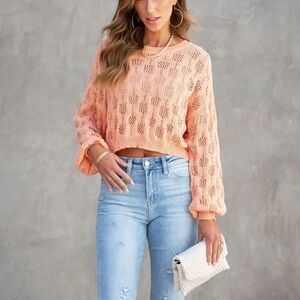 Vici Peach Knit Cropped Sweater